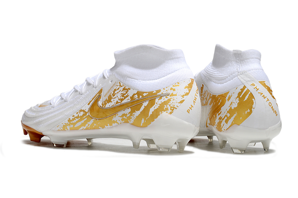 Phantom Luna Elite NU Super A Men's Full Knit Waterproof FG Soccer Shoes - White/Gold