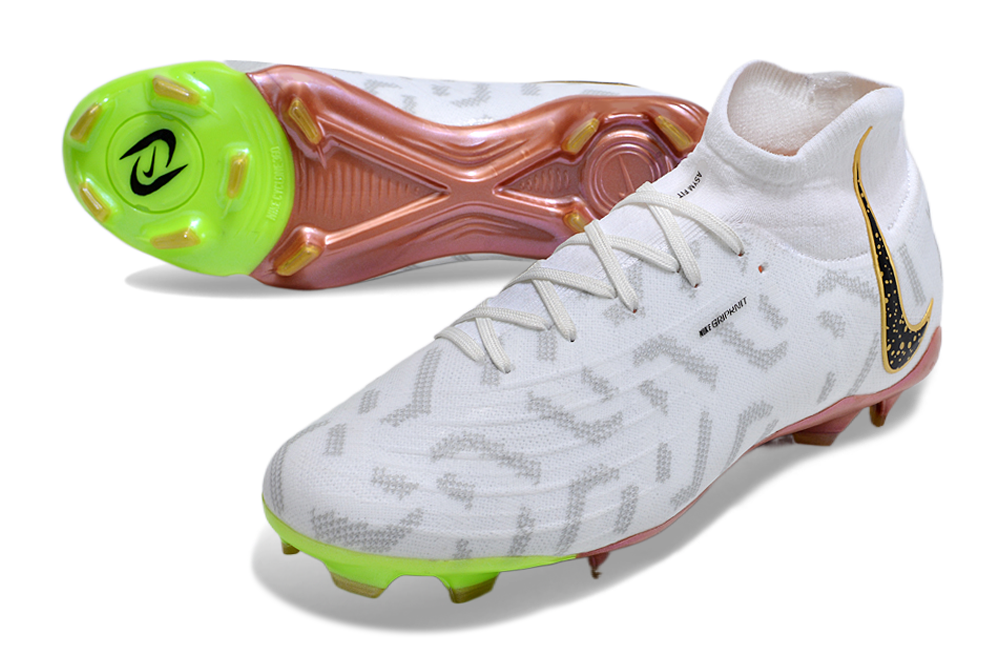 Phantom Luna Elite NU Super A Men's Full Knit Waterproof FG Soccer Shoes - White/Metallic Gold/Black