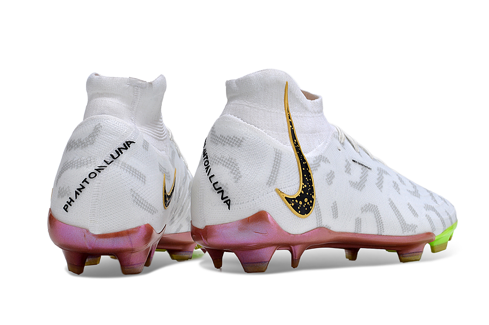 Phantom Luna Elite NU Super A Men's Full Knit Waterproof FG Soccer Shoes - White/Metallic Gold/Black