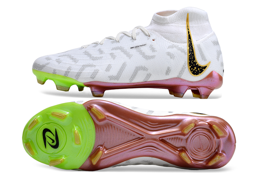 Phantom Luna Elite NU Super A Men's Full Knit Waterproof FG Soccer Shoes - White/Metallic Gold/Black