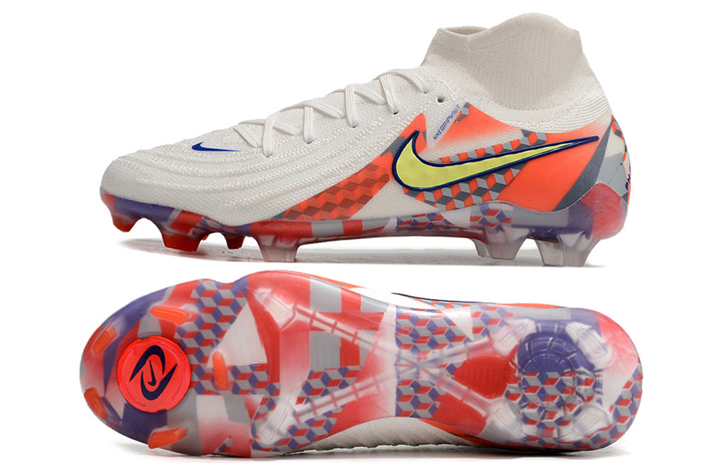 Phantom Luna Elite NU Super A Men's Full Knit Waterproof FG Soccer Shoes - White/Orange/Light Zitron