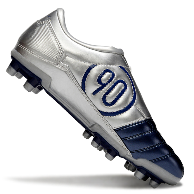 T90 Series Firm Ground FG Soccer Boots - Metallic Silver/Navy Blue/White
