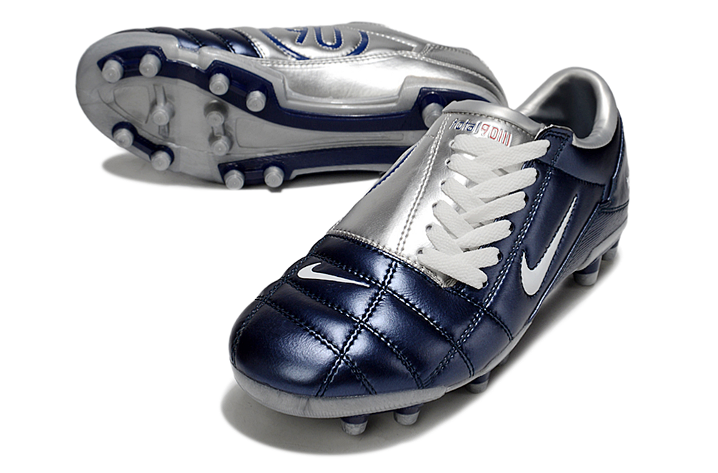 T90 Series Firm Ground FG Soccer Boots - Metallic Silver/Navy Blue/White