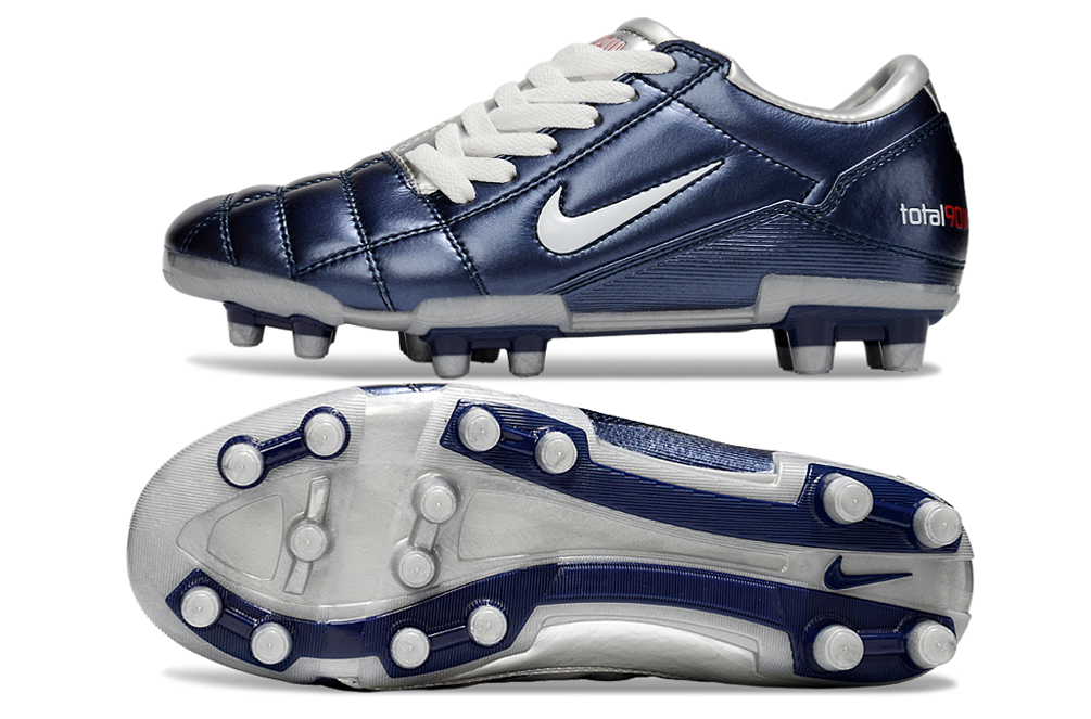 T90 Series Firm Ground FG Soccer Boots - Metallic Silver/Navy Blue/White