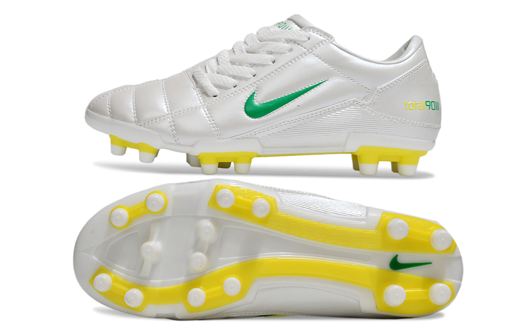 T90 Series Firm Ground FG Soccer Boots - White/Yellow/Green