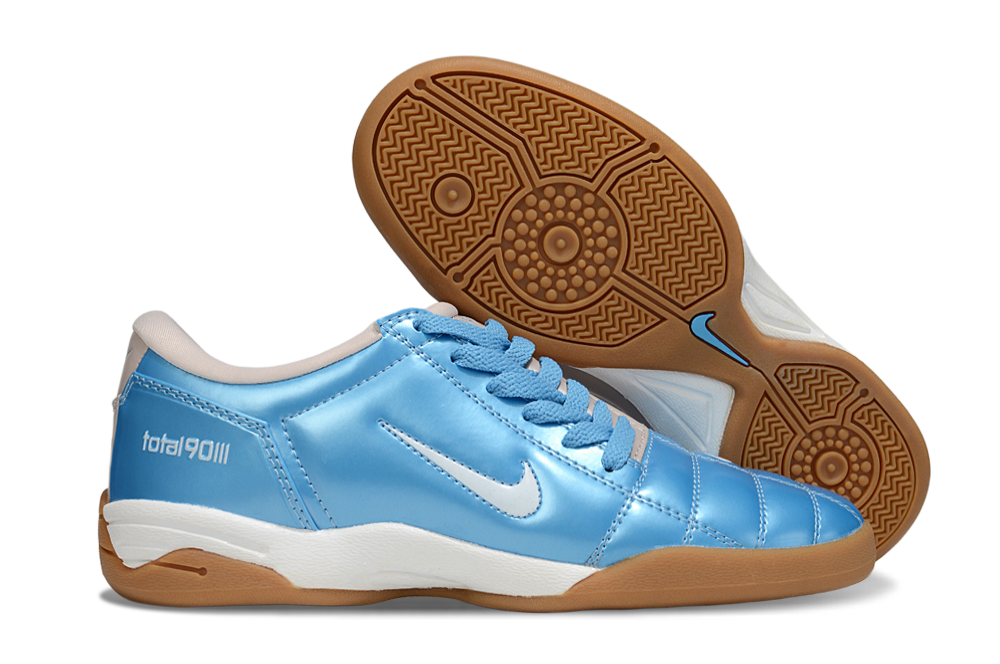 T90 Series IC Indoor Multi Ground MD Sole Soccer Shoes - Glossy Light Blue/White/Vast Grey/Gum Light Brown