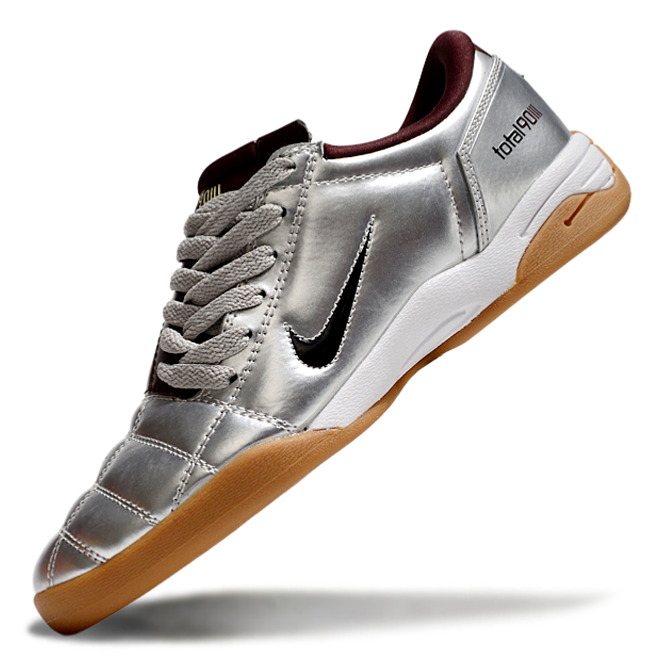 T90 Series IC Indoor Multi Ground MD Sole Soccer Shoes - Metallic Silver/Bordeaux/White/Brown