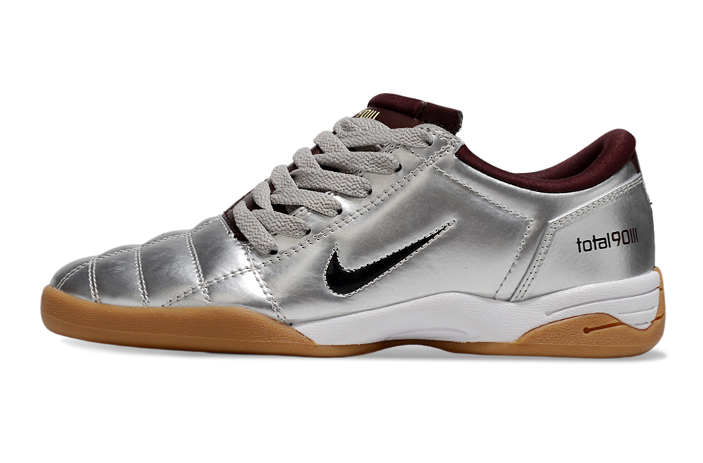 T90 Series IC Indoor Multi Ground MD Sole Soccer Shoes - Metallic Silver/Bordeaux/White/Brown