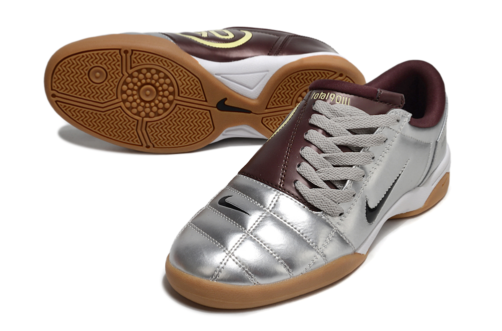 T90 Series IC Indoor Multi Ground MD Sole Soccer Shoes - Metallic Silver/Bordeaux/White/Brown