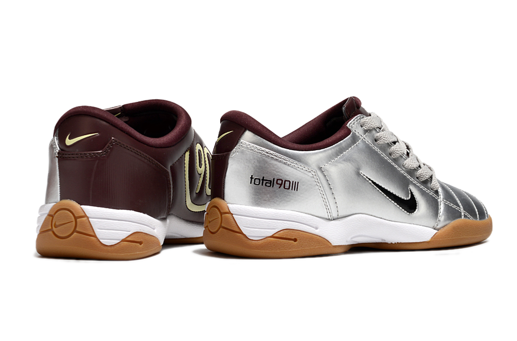 T90 Series IC Indoor Multi Ground MD Sole Soccer Shoes - Metallic Silver/Bordeaux/White/Brown