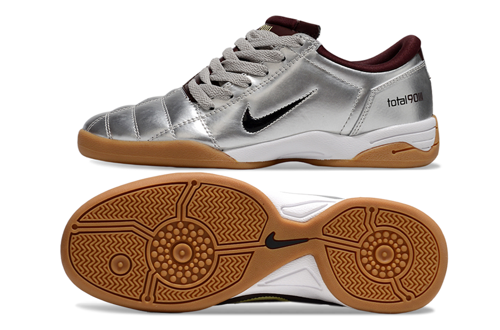 T90 Series IC Indoor Multi Ground MD Sole Soccer Shoes - Metallic Silver/Bordeaux/White/Brown