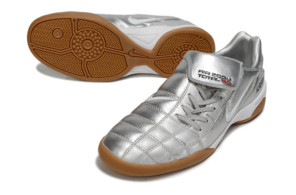 T90 Series IC Indoor Multi Ground MD Sole Soccer Shoes - Metallic Silver/White/Brown