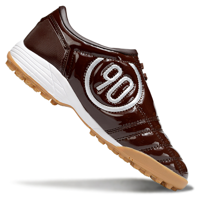 T90 Series MD Turf Soccer Shoes with Grass Spikes - Baroque Brown/Metallic Silver/White

