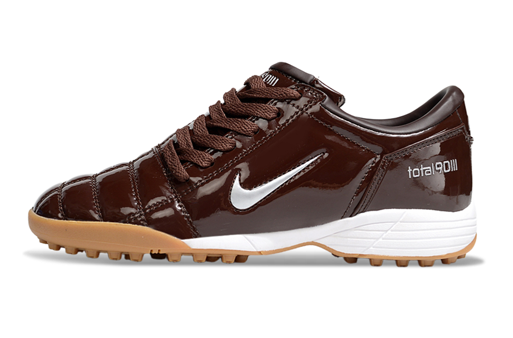 T90 Series MD Turf Soccer Shoes with Grass Spikes - Baroque Brown/Metallic Silver/White