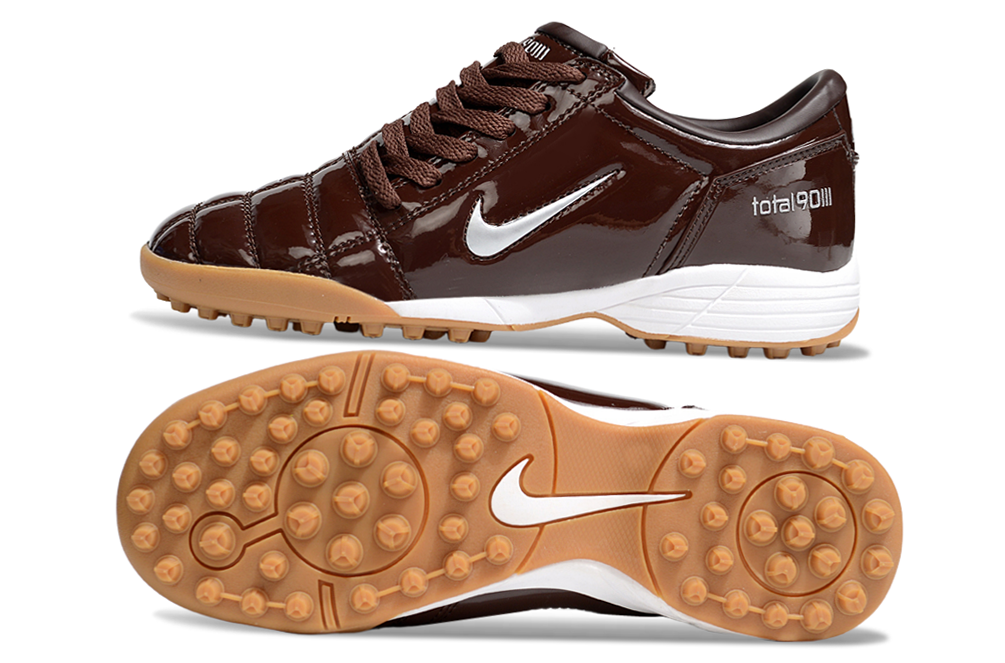 T90 Series MD Turf Soccer Shoes with Grass Spikes - Baroque Brown/Metallic Silver/White
