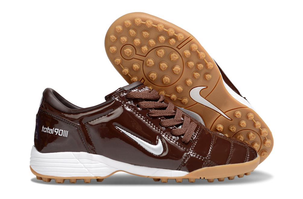 T90 Series MD Turf Soccer Shoes with Grass Spikes - Baroque Brown/Metallic Silver/White