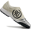 T90 Series MD Turf Soccer Shoes with Grass Spikes - Beige/Metallic Silver/Black/White