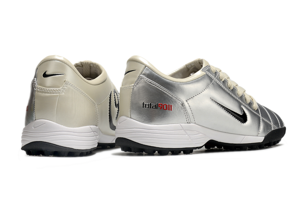 T90 Series MD Turf Soccer Shoes with Grass Spikes - Beige/Metallic Silver/Black/White