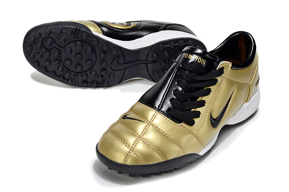 T90 Series MD Turf Soccer Shoes with Grass Spikes - Black/Gold/White