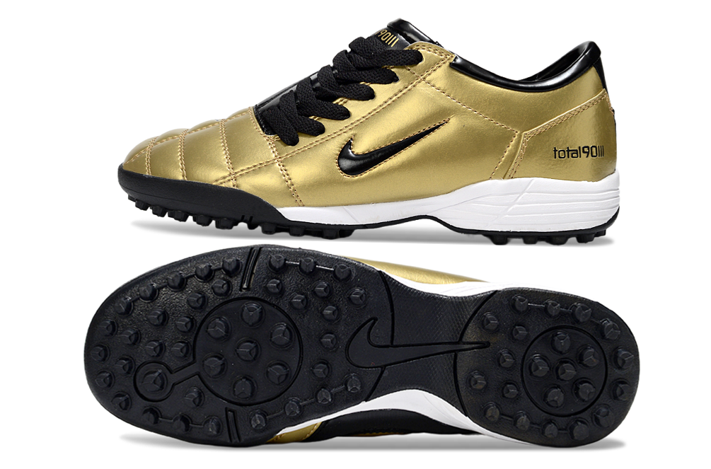 T90 Series MD Turf Soccer Shoes with Grass Spikes - Black/Gold/White