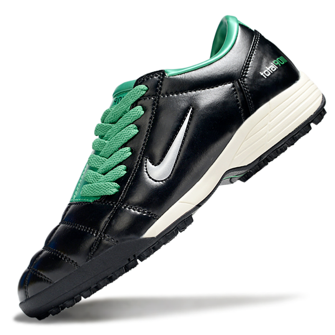 T90 Series MD Turf Soccer Shoes with Grass Spikes - Black/Green/White/Silver