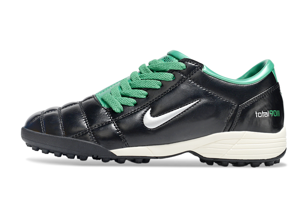 T90 Series MD Turf Soccer Shoes with Grass Spikes - Black/Green/White/Silver