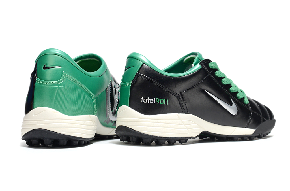T90 Series MD Turf Soccer Shoes with Grass Spikes - Black/Green/White/Silver