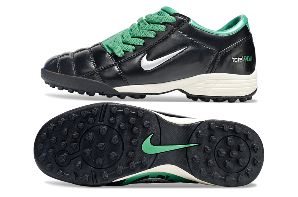 T90 Series MD Turf Soccer Shoes with Grass Spikes - Black/Green/White/Silver
