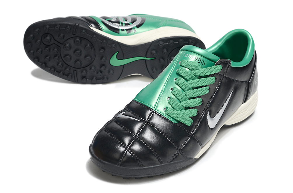 T90 Series MD Turf Soccer Shoes with Grass Spikes - Black/Green/White/Silver