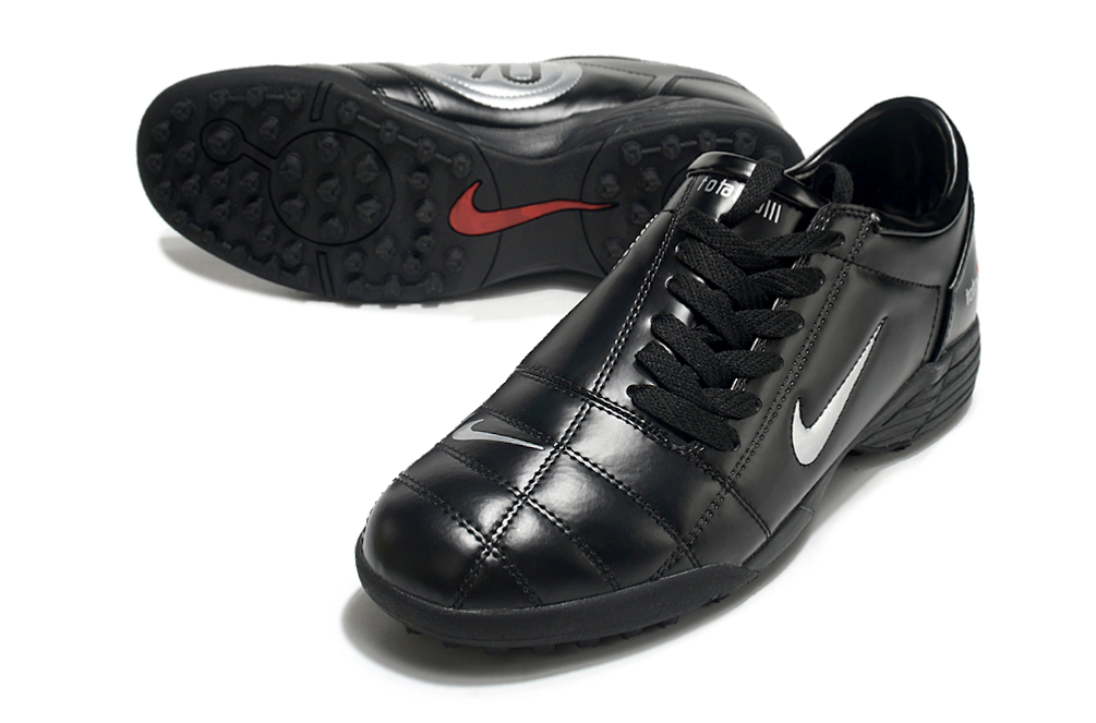 T90 Series MD Turf Soccer Shoes with Grass Spikes - Black/Metallic Silver