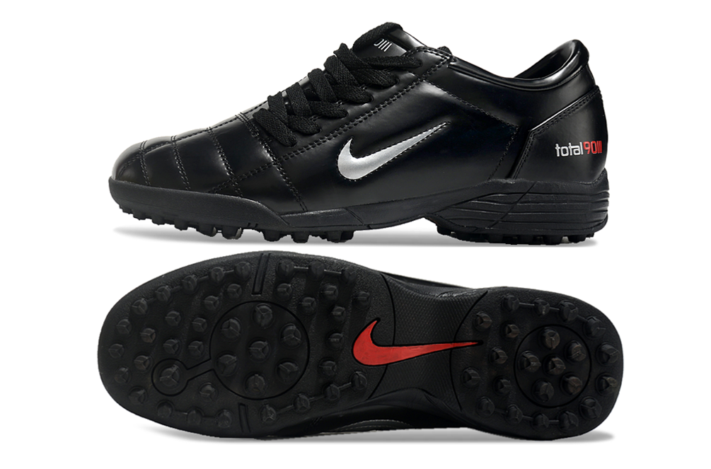 T90 Series MD Turf Soccer Shoes with Grass Spikes - Black/Metallic Silver