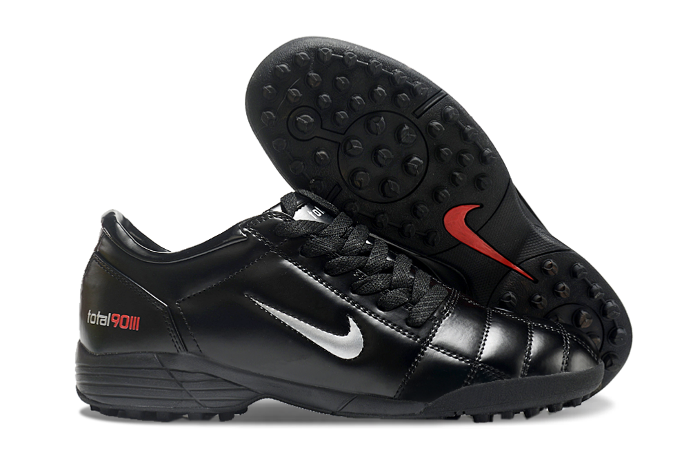 T90 Series MD Turf Soccer Shoes with Grass Spikes - Black/Metallic Silver