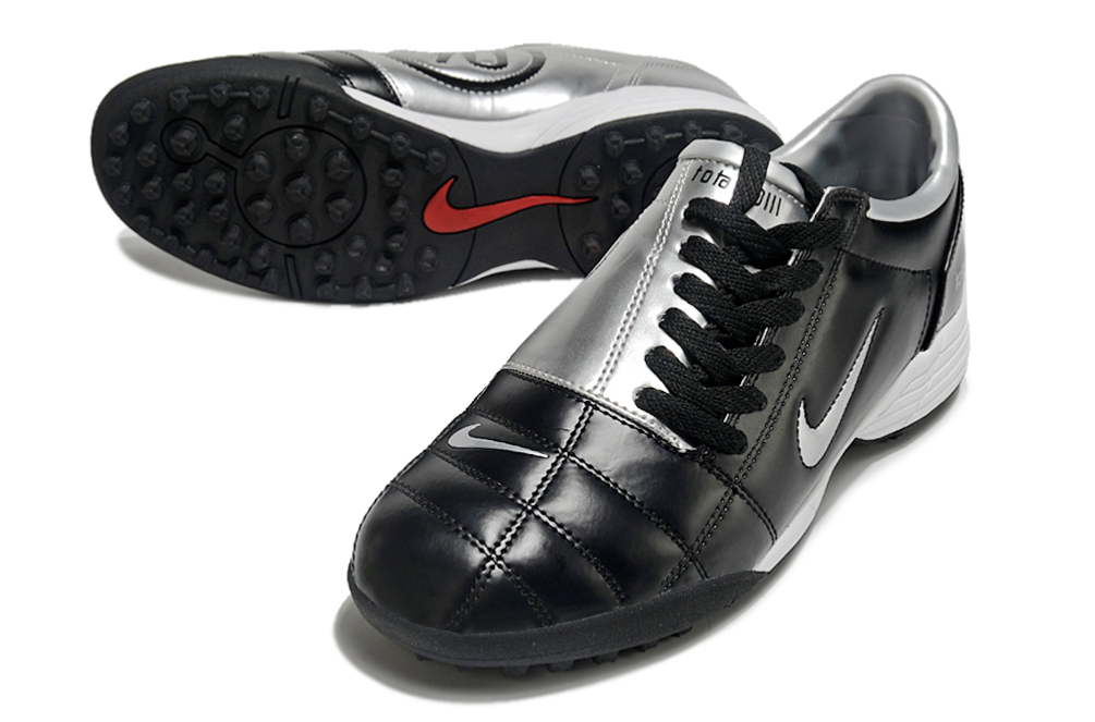 T90 Series MD Turf Soccer Shoes with Grass Spikes - Black/Metallic Silver/White