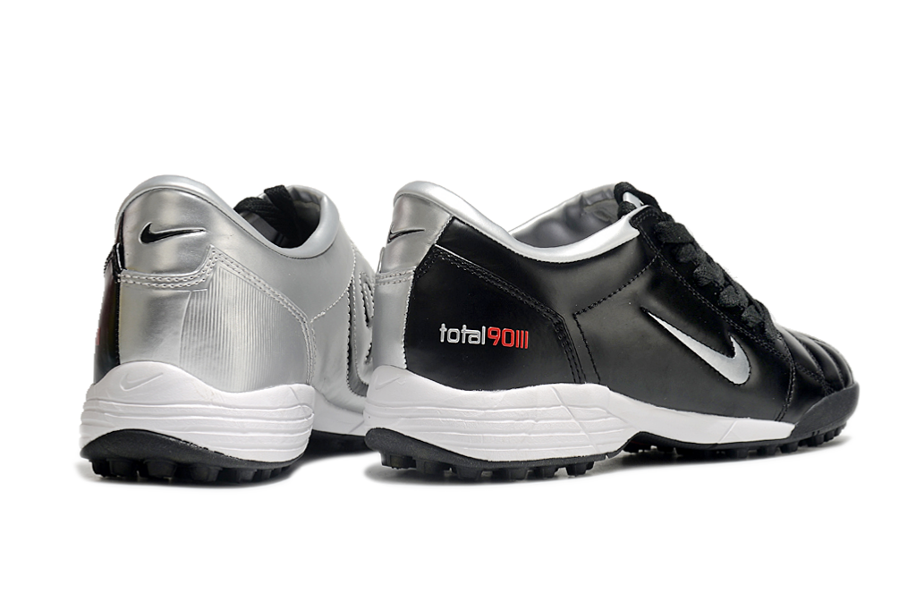 T90 Series MD Turf Soccer Shoes with Grass Spikes - Black/Metallic Silver/White