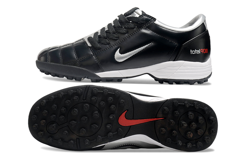 T90 Series MD Turf Soccer Shoes with Grass Spikes - Black/Metallic Silver/White