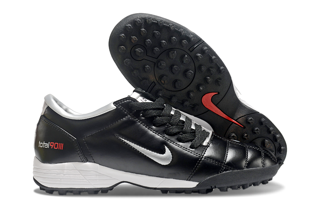 T90 Series MD Turf Soccer Shoes with Grass Spikes - Black/Metallic Silver/White