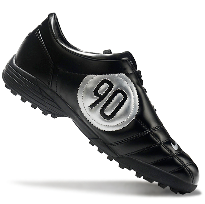 T90 Series MD Turf Soccer Shoes with Grass Spikes - Black/Metallic Silver