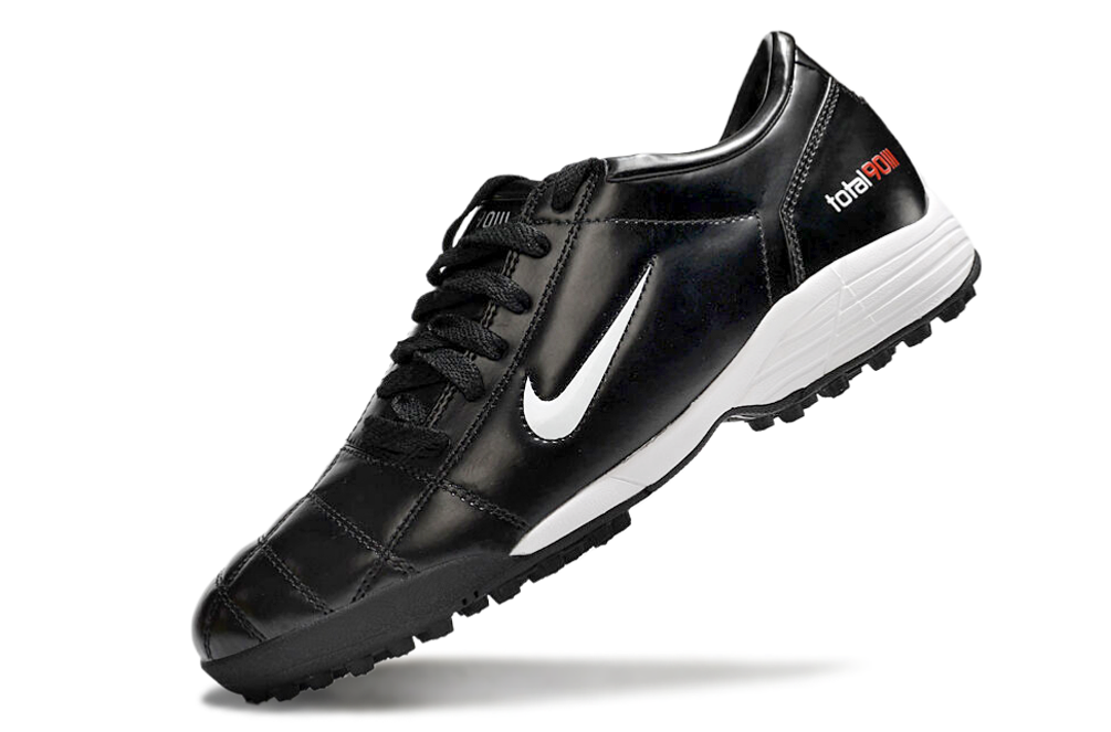 T90 Series MD Turf Soccer Shoes with Grass Spikes - Black/White/Metallic Silver