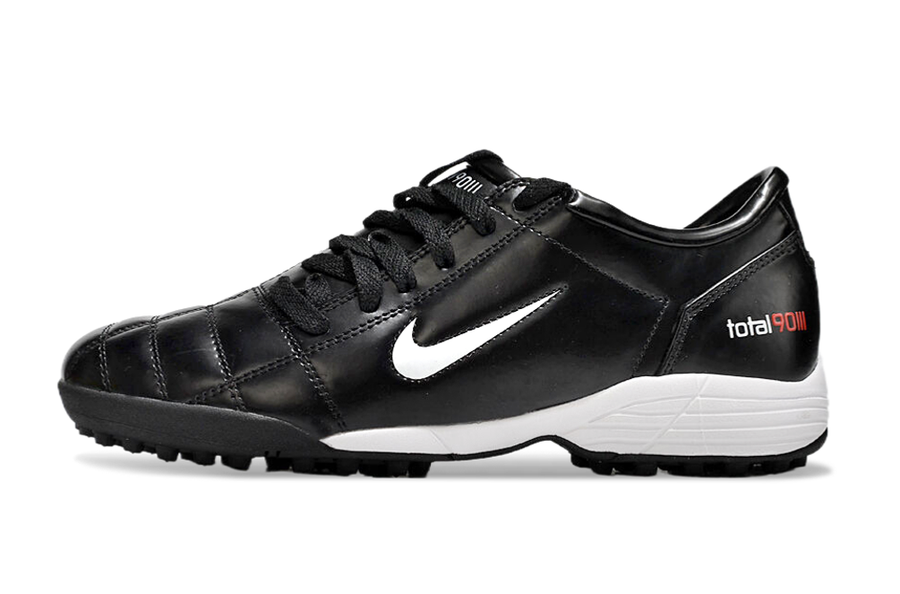T90 Series MD Turf Soccer Shoes with Grass Spikes - Black/White/Metallic Silver