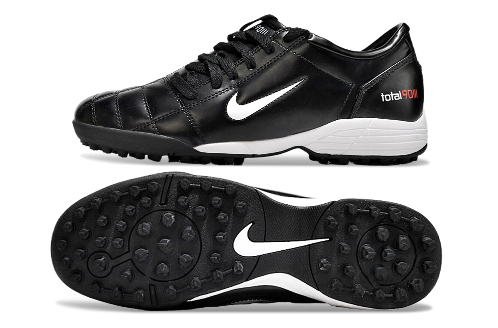 T90 Series MD Turf Soccer Shoes with Grass Spikes - Black/White/Metallic Silver