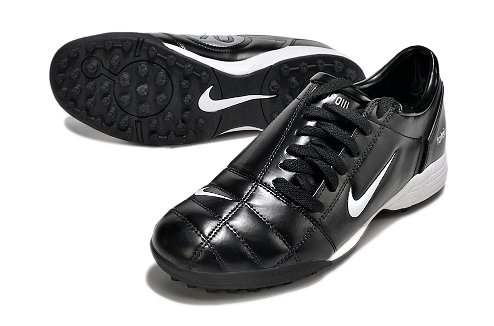T90 Series MD Turf Soccer Shoes with Grass Spikes - Black/White/Metallic Silver