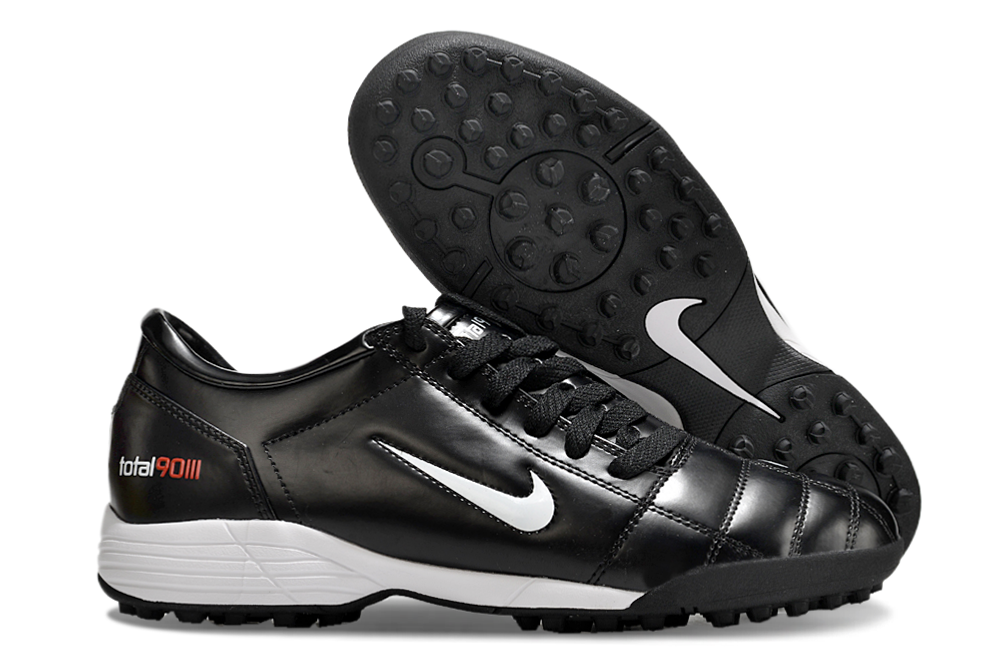 T90 Series MD Turf Soccer Shoes with Grass Spikes - Black/White/Metallic Silver