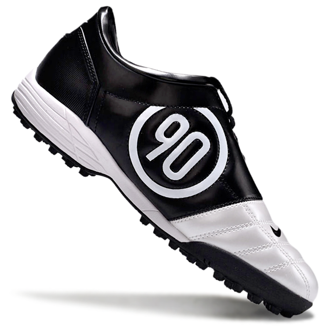 T90 Series MD Turf Soccer Shoes with Grass Spikes - Black/White/Silver