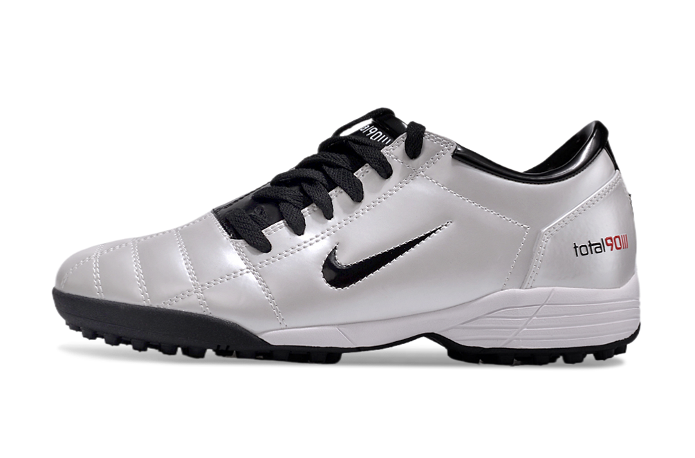 T90 Series MD Turf Soccer Shoes with Grass Spikes - Black/White/Silver