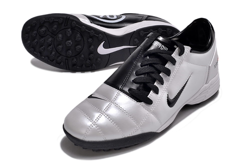 T90 Series MD Turf Soccer Shoes with Grass Spikes - Black/White/Silver