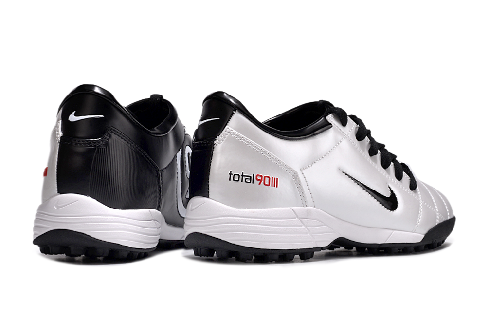 T90 Series MD Turf Soccer Shoes with Grass Spikes - Black/White/Silver