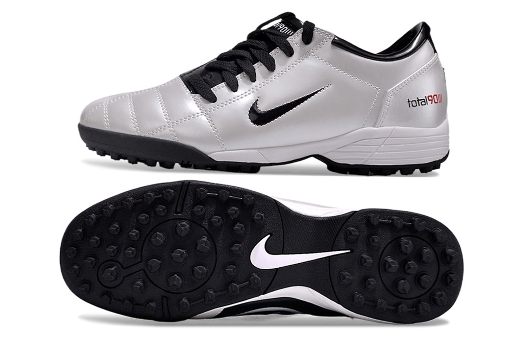 T90 Series MD Turf Soccer Shoes with Grass Spikes - Black/White/Silver