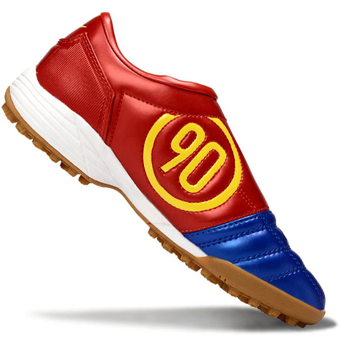 T90 Series MD Turf Soccer Shoes with Grass Spikes - Blue Void/Red/Gold/White