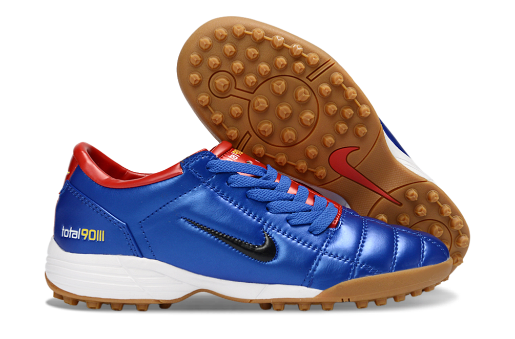 T90 Series MD Turf Soccer Shoes with Grass Spikes - Blue Void/Red/Gold/White