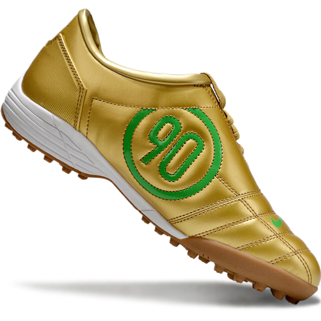 T90 Series MD Turf Soccer Shoes with Grass Spikes - Gold/Green/White/Brown